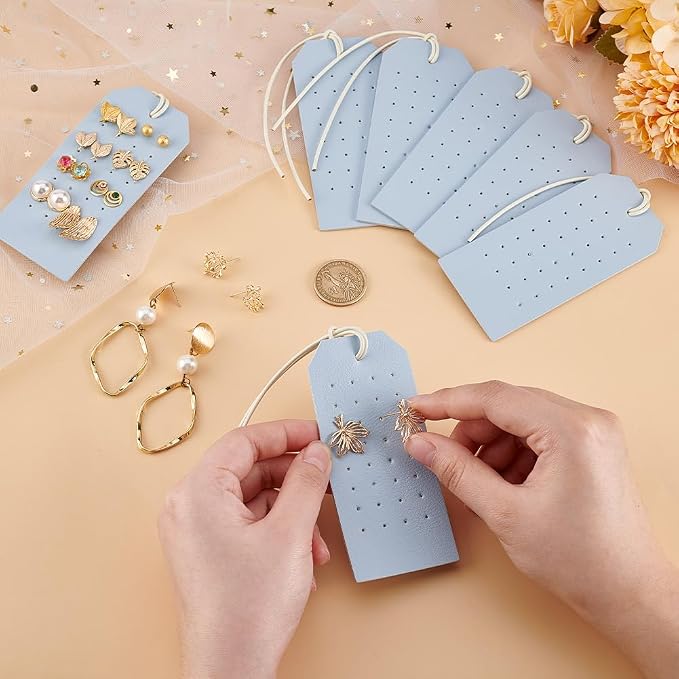 OLYCRAFT 7Pcs Portable Leather Earring Holders Light Blue Pierced Earring - Image 3