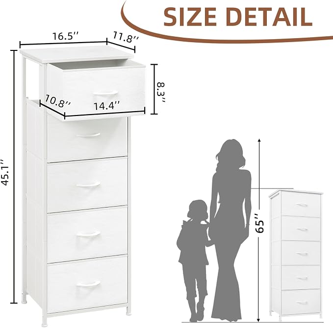 Somdot Tall Dresser for Bedroom, 5 Drawer Storage Cabinet, Steel Frame - Image 3