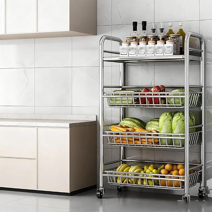 304 Stainless Steel Rolling Cart, Utility Kitchen Storage Carts by Unknown
