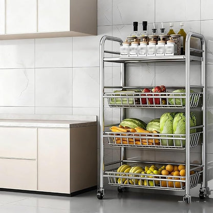 304 Stainless Steel Rolling Cart, Utility Kitchen Storage Carts by Unknown
