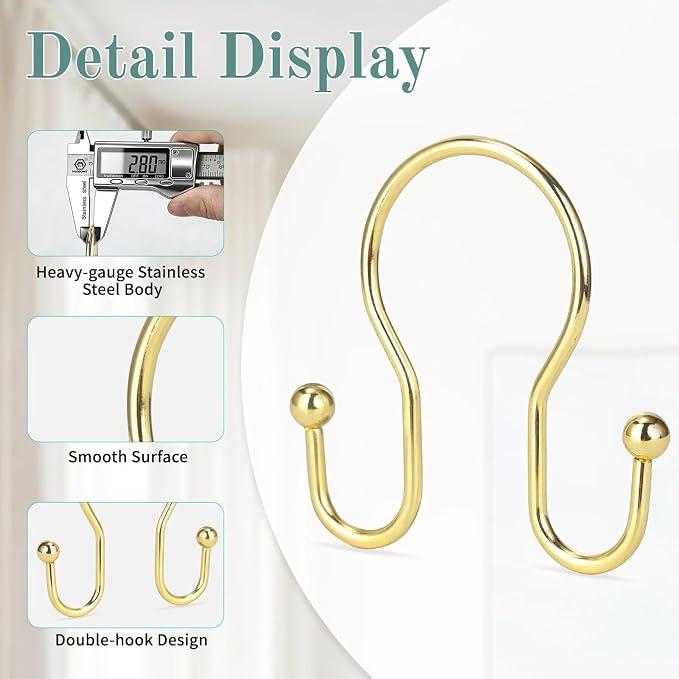 Goowin Shower Curtain Hooks, Stainless Steel Shower Curtain Hangers, Minimalist - Image 4