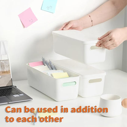 Plastic Storage Baskets With Lid Organizing Container Lidded Knit White Storage - Image 3