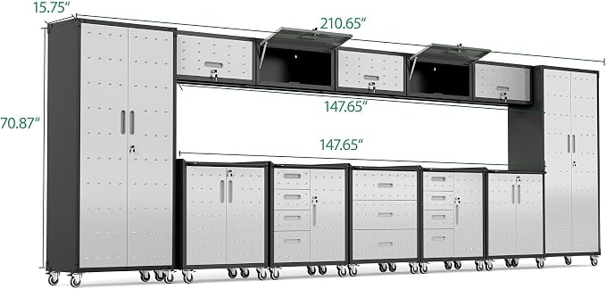 12-Piece Heavy Duty Steel Garage Cabinet System | All-in-One Modular Garage - Image 2