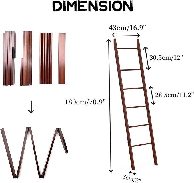 BAMBANG 6-Tier Blanket Ladder for Living Room, Blanket Quilt Ladder Rack Rustic - Image 3