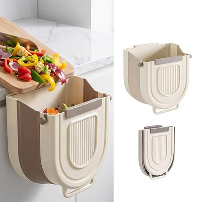 Multipurpose Hanging Collapsible Trash Can，Beige：8.5*8.7*4.9in-1.84Gal | by Unknown