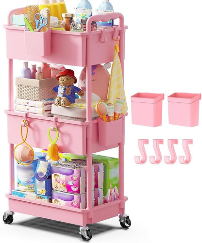 Goovilla Diaper Cart with Lockable Wheels and Easy Assembly, 3 Tier Pink by Goovilla