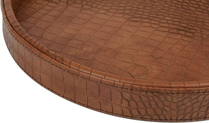 HofferRuffer Faux Leather Round Serving Tray, Vegan Croco Leather Decorative - Image 7