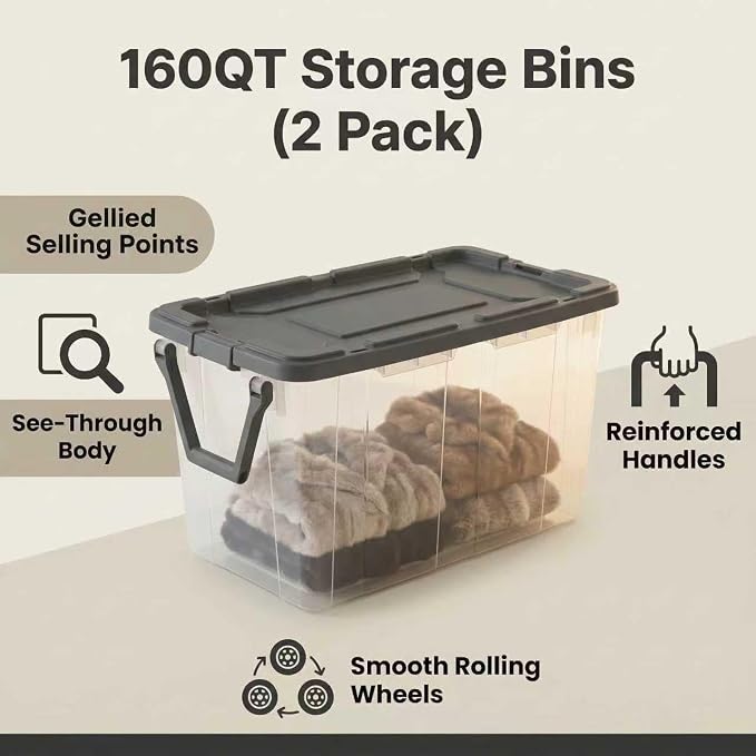 （2-Pack） 160QT Wheeled Storage Boxes - Image 2