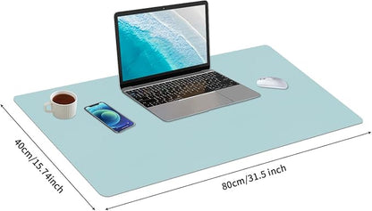 Bloss Light Blue Desk Mat, Large Mouse Pad, Leather Desk Blotter, Waterproof - Image 2