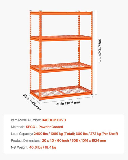 VEVOR Storage Shelves, 2400 lbs, 4 Tier Heavy Duty Garage Shelving, - Image 3