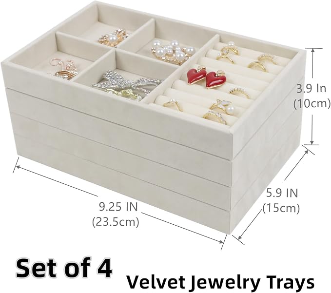 Set of 4 Stackable Jewelry Trays Organizer, Velvet Earring Organizer, Jewelry - Image 3