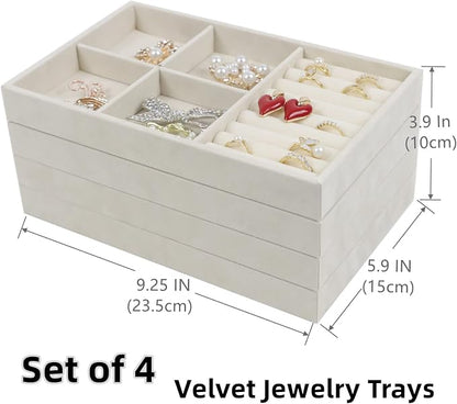 Set of 4 Stackable Jewelry Trays Organizer, Velvet Earring Organizer, Jewelry - Image 3