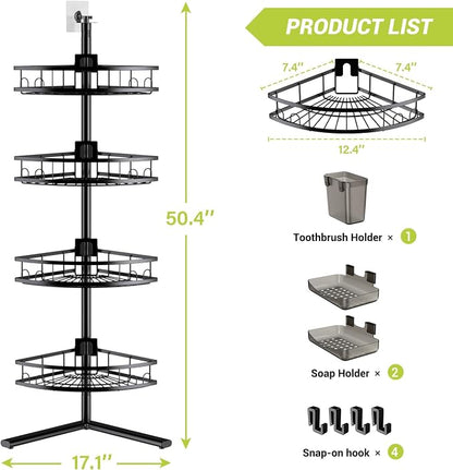 Aitatty Corner Shower Caddy Standing: 4-tier Rustproof Shower Organizer Shelf - Image 9