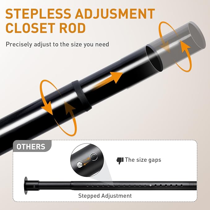Black Adjustable Closet Rod 18-92 Inches, Heavy Duty Metal Clothes Hanging Rod - Image 4