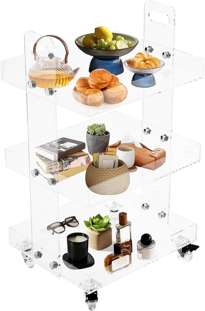 3-Tier Acrylic Utility Rolling Cart by Unknown
