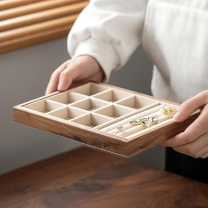 9 Grid +3 Line Black Walnut Wooden Jewelry Tray Organizer - Image 6