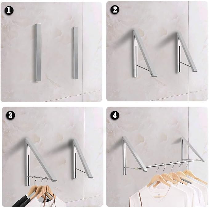 Laundry Room Drying Rack Wall Mounted Clothes Hanger Folding Wall Coat Racks - Image 3