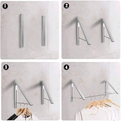 Laundry Room Drying Rack Wall Mounted Clothes Hanger Folding Wall Coat Racks - Image 3