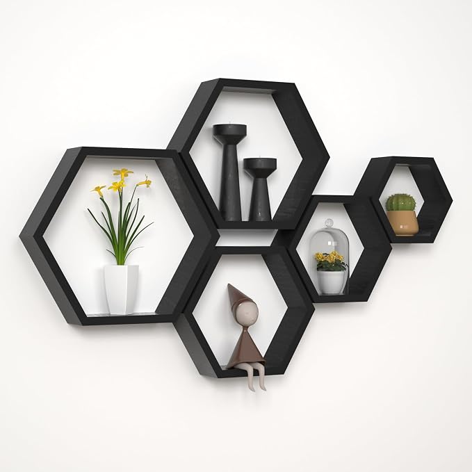 Hexagon Floating Shelves Honeycomb Wall Mounted Wood Farmhouse Storage - Image 5