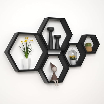 Hexagon Floating Shelves Honeycomb Wall Mounted Wood Farmhouse Storage - Image 5