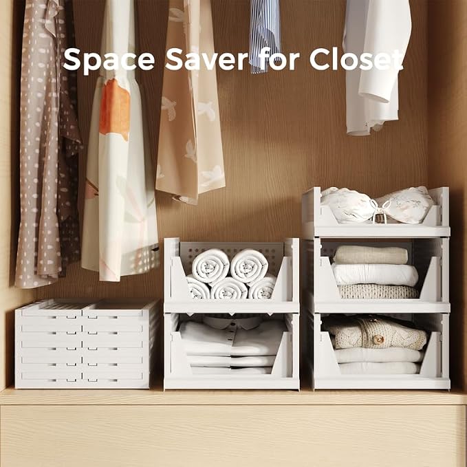Pinkpum 5 Pack Stackable Plastic Storage Closet Organizers and Storage Bins - Image 5