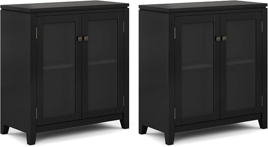 SIMPLIHOME Cosmopolitan Solid Wood 30 inch Storage Cabinet in Black by SimpliHome