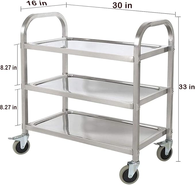 tonchean Stainless Steel Utility Cart 400 lbs Capacity 3 Tier Restaurant Carts - Image 2