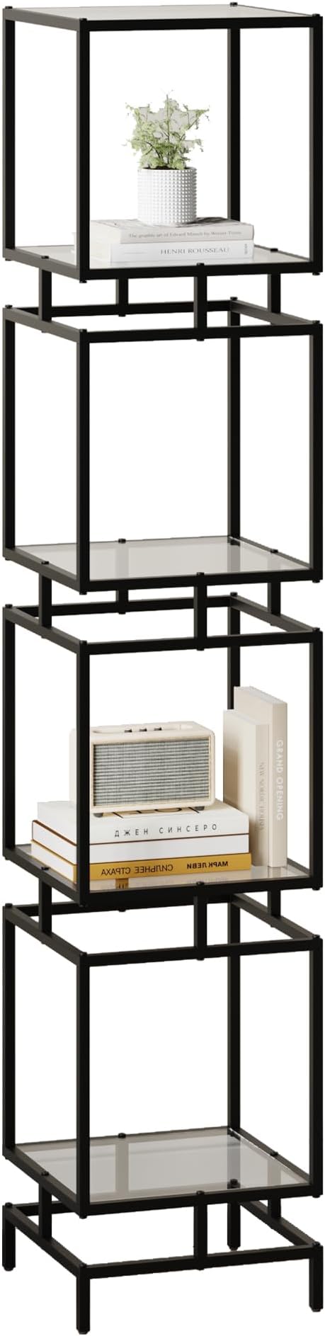 4 Cube Glass Shelf, 4-Tier Bookshelf, Display Shelf Rack, Metal Storage Rack - Image 8