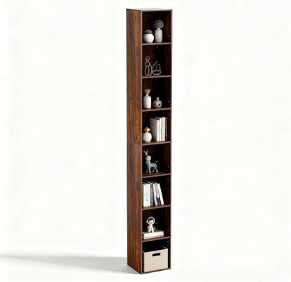 8-Cube Storage Organizer Bookcase, Tall Narrow Bookshelf by NewBeth