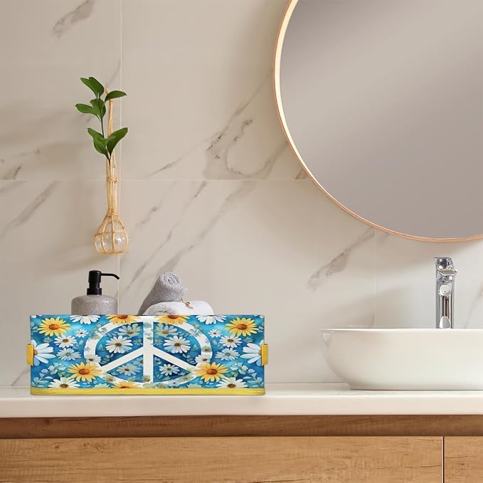 Peace Sign Daisy Bathroom Storage Basket, Foldable - Image 6