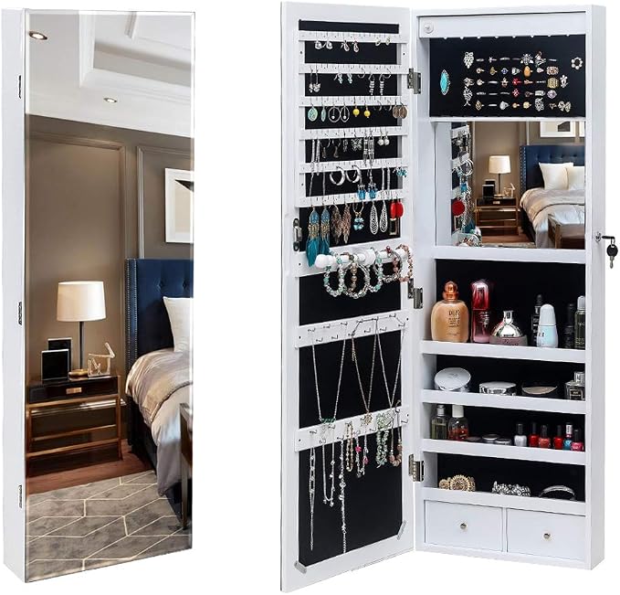 8 LEDs Mirror Jewelry Armoire, Wall Mounted Jewelry Cabinet by wenyuyu