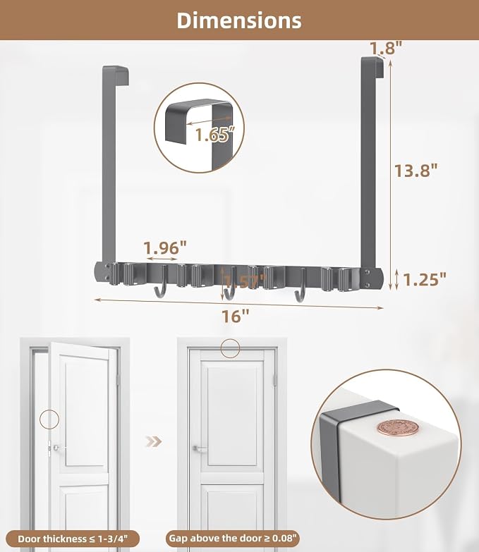 Broom Holder Over The Door-304 Stainless Steel Mop and Broom Holder Wall - Image 8