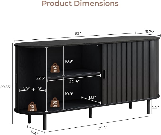 Buffet Cabinet with Storage, Fluted Sideboard Buffet with Sliding Door - Image 2
