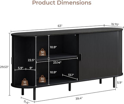 Buffet Cabinet with Storage, Fluted Sideboard Buffet with Sliding Door - Image 2