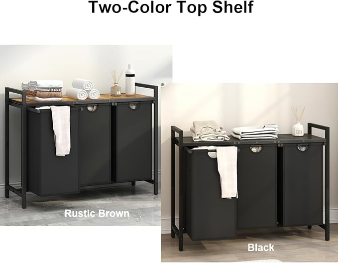 Laundry Hamper, Two -Color 3 Section Laundry Basket - Image 2