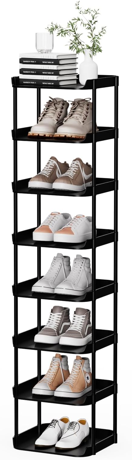 8 Tier Vertical Narrow Shoe Rack, Stackable Tall Skinny Shoerack, Compact by StorageOrganizersforHome