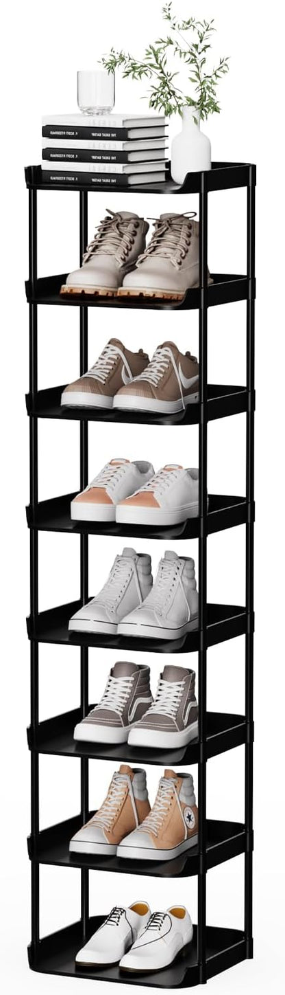 8 Tier Vertical Narrow Shoe Rack, Stackable Tall Skinny Shoerack, Compact by StorageOrganizersforHome