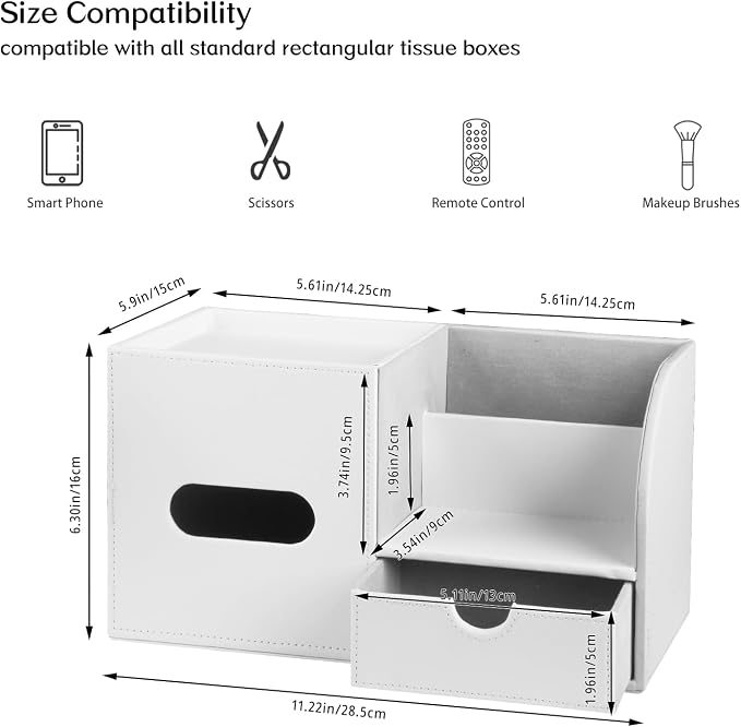Square Tissue Box Cover with Tray and Organizer, Tissue and Remote Control - Image 3