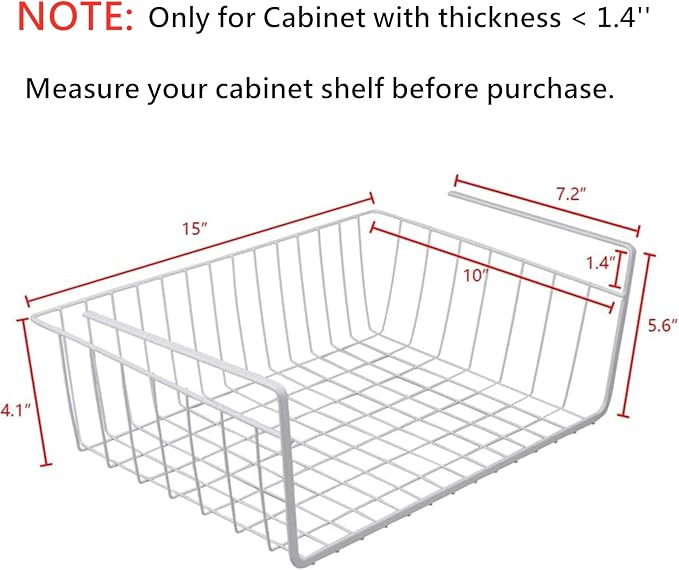 Tebery 2 Pack White Under Shelf Wire Basket Hanging Storage Baskets, Under - Image 2