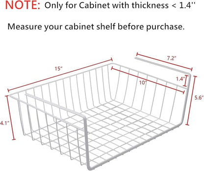 Tebery 2 Pack White Under Shelf Wire Basket Hanging Storage Baskets, Under - Image 2