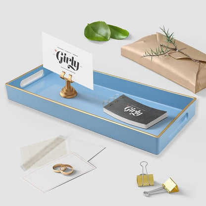 Blue Bathroom Vanity Tray for Countertop, Small Plastic Toilet Tank Versatile - Image 3