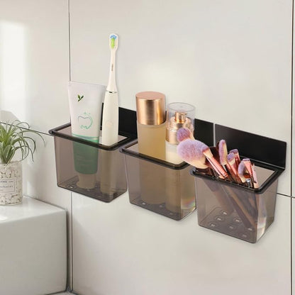 3 Pack Modern Black Metal Clear Plastic Toothbrush Holders, Toothpaste Holder - Image 2