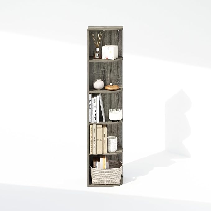 Furinno Reed Corner Shelf, 5-Tier Corner Bookshelf, Book Shelf, Corner Shelves - Image 7