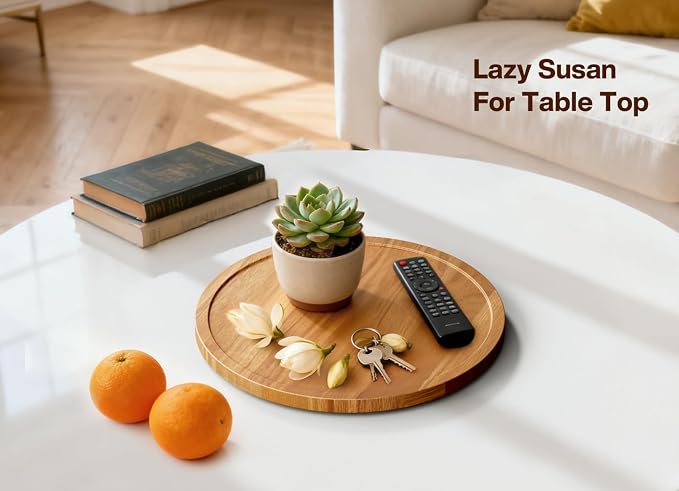 10" Acacia Wood Lazy Susan Turntable Organizer - Image 2