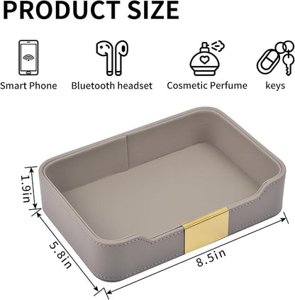 Luxury Leather Valet Tray Desktop Storage Organizer, Bedside Vanity Catchall - Image 4