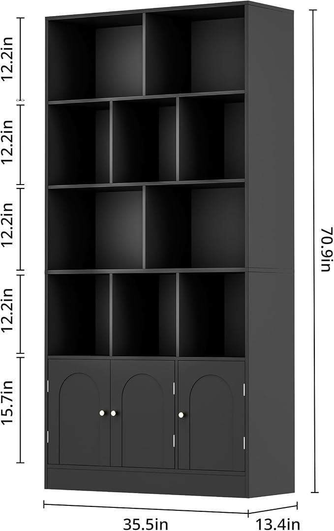 71" Tall Bookshelf with 10 Cubes and 3 Doors, 4-Tier Bookshelf, Open Shelf - Image 2