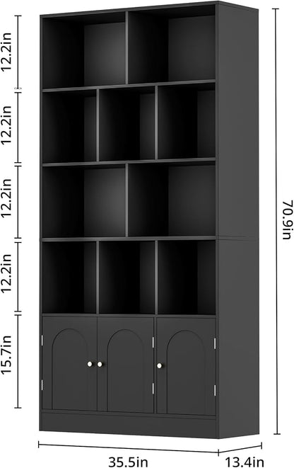 71" Tall Bookshelf with 10 Cubes and 3 Doors, 4-Tier Bookshelf, Open Shelf - Image 2