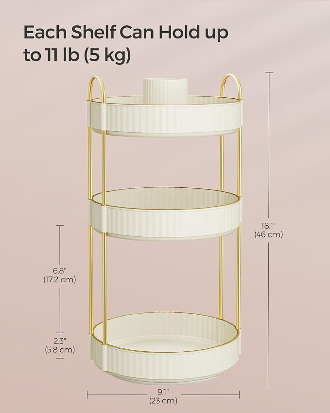 SONGMICS Makeup Organizer, 3-Tier Round Rotating Skincare Organizer Countertop - Image 5