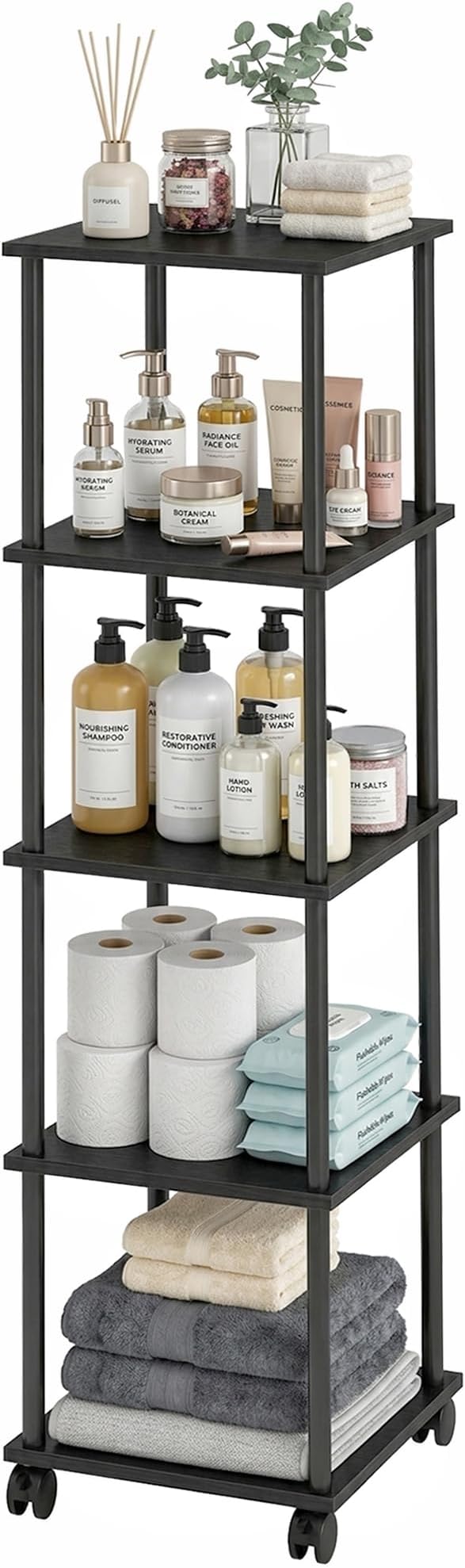 5-Tier 50.4" Tall Black Bathroom Shelving Unit by GoodChoiceofGreenery