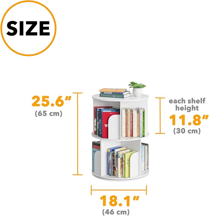 SpaceAid Cross Style 2 Tier Rotating Bookshelf, Spinning 360 Bookcase Lazy - Image 2